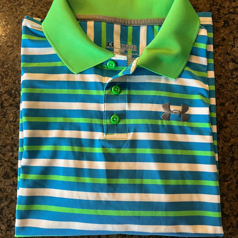Under Armour Green and Blue Striped Polo Shirt